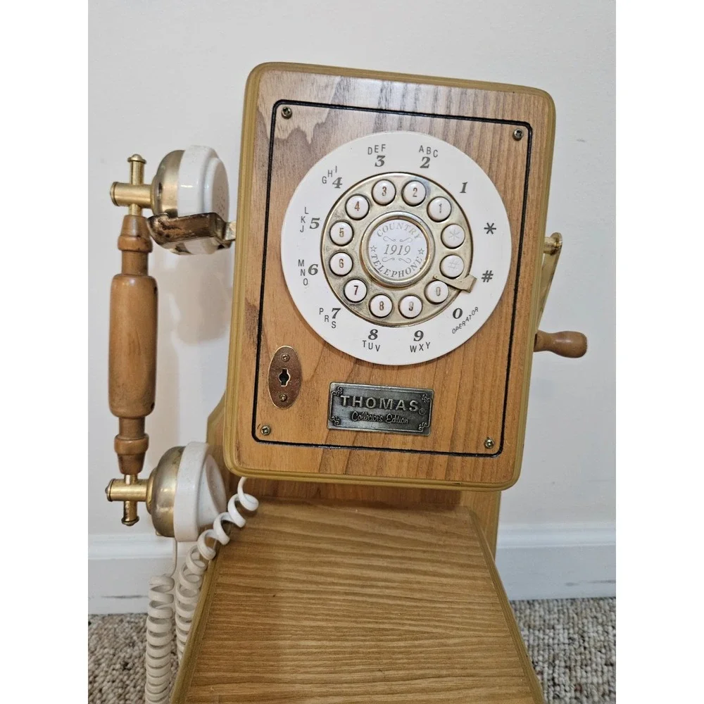 Thomas Collector Edition 1919 Wood Wall Telephone Antique Style Push Button Dial